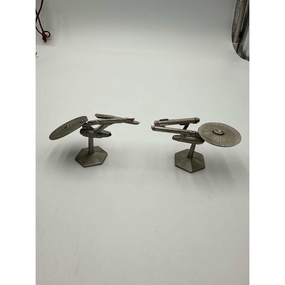 Vintage 1991 Rawcliffe Pewter Star Trek USS Enterprise NCC-1701 & 1701-A Set